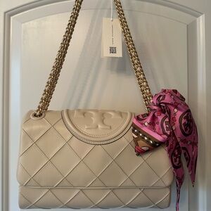 Tory Burch NWT new cream Fleming soft convertible bag with scarf